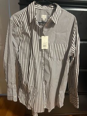 Women’s Striped Button-Up Shirt - Brown/White - Size Large - NWT!